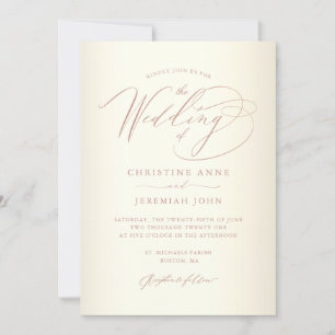 Invitación Elegante Rosa Caligrafía de oro Champagne Boda