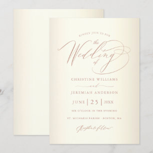 Invitación Elegante Rosa Caligrafía de oro Champagne Boda