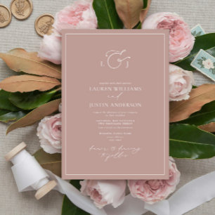 Invitación Elegante Rosa Caligrafía Monograma Boda