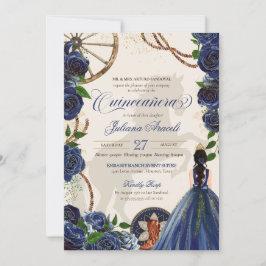 Invitación Elegante Rosa Charro Azul Rancho Occidental Quince