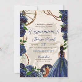 Invitación Elegante Rosa Charro Azul Rancho Occidental Quince