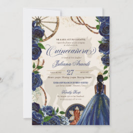 Invitación Elegante Rosa Charro Azul Rancho Occidental Quince