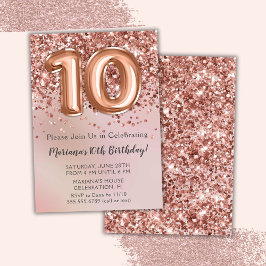 Invitación Elegante Rosa Chica de niños de oro 10 cumpleaños