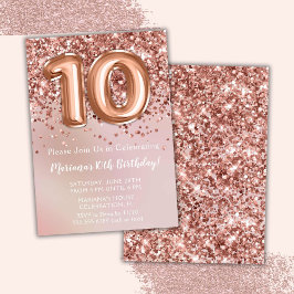 Invitación Elegante Rosa Chica de niños de oro 10 cumpleaños