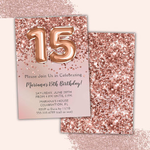 Invitación Elegante Rosa Chica de Niños Oro 15º cumpleaños