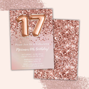 Invitación Elegante Rosa Chica de Niños Oro 17 cumpleaños