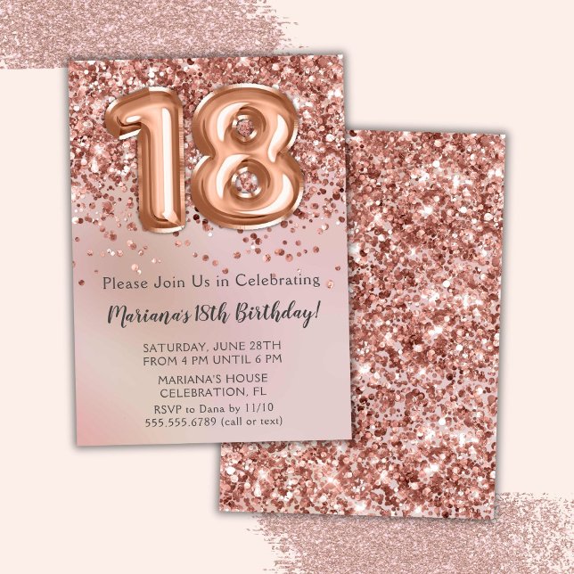 Invitación Elegante Rosa Chica de Niños Oro 18º cumpleaños (Subido por el creador)