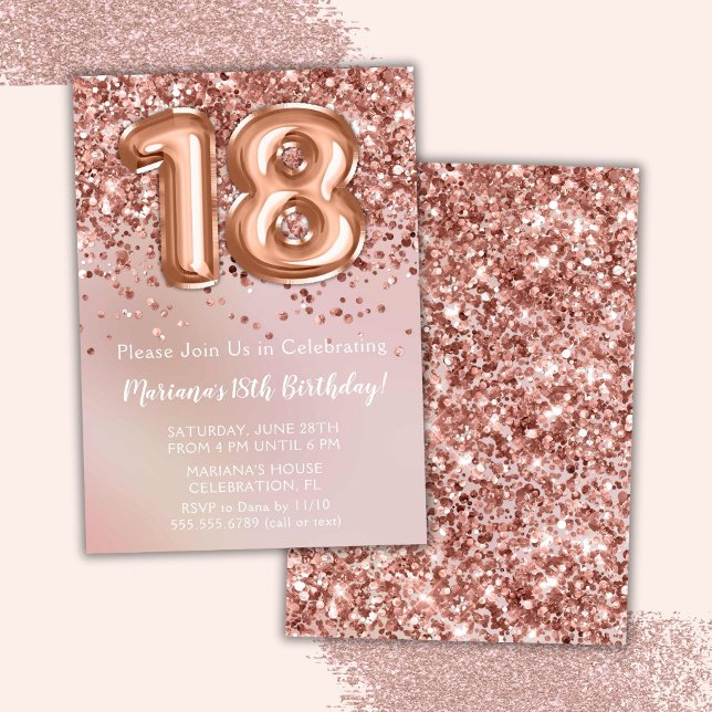 Invitación Elegante Rosa Chica de Niños Oro 18 cumpleaños (Subido por el creador)