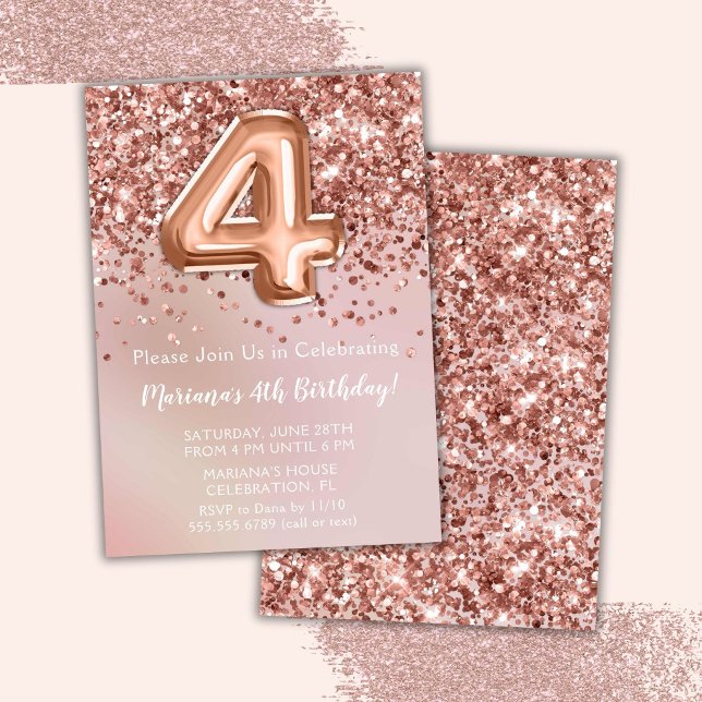 Invitación Elegante Rosa Chica de Niños Oro 4 Fiesta de Cumpl (Subido por el creador)