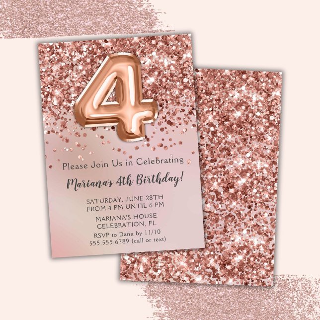 Invitación Elegante Rosa Chica de Niños Oro 4 Fiesta de Cumpl (Subido por el creador)