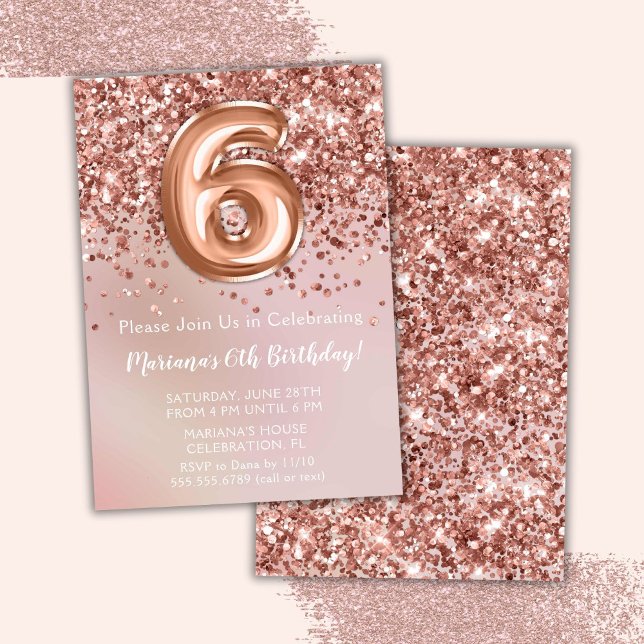 Invitación Elegante Rosa Chica de Niños Oro Fiesta de Cumplea (Subido por el creador)