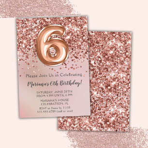 Invitación Elegante Rosa Chica de Niños Oro Fiesta de Cumplea