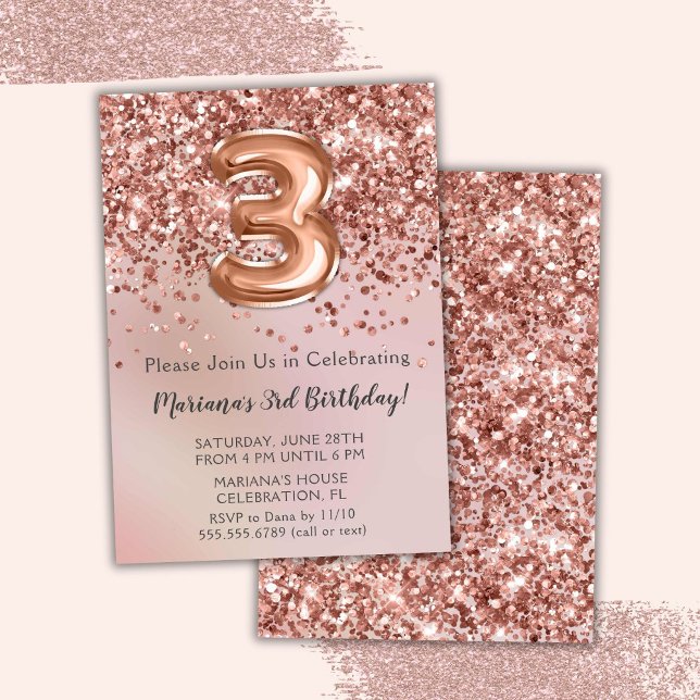 Invitación Elegante Rosa Chica de Niños Oro Fiesta de cumplea (Subido por el creador)