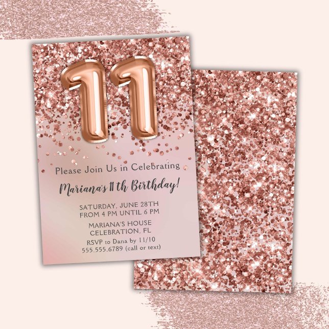 Invitación Elegante Rosa Chica de Niños Oro Fiesta de Cumplea (Subido por el creador)