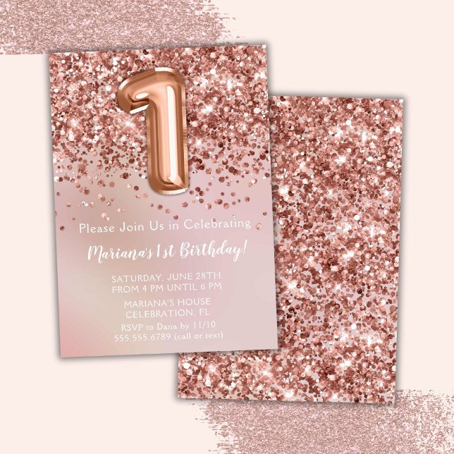 Invitación Elegante Rosa Chica de Niños Oro Primer Fiesta de  (Subido por el creador)