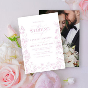 Invitación Elegante Rosa  Chinoiserie Boda de fotografía