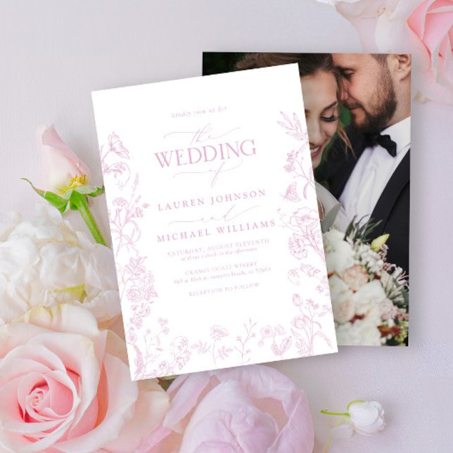 Invitación Elegante Rosa  Chinoiserie Boda de fotografía (Subido por el creador)