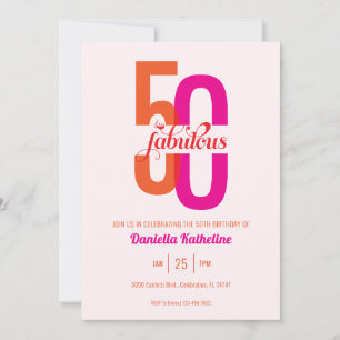 Invitación Elegante Rosa Cincuenta y fabuloso cumpleaños núme