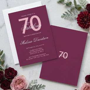 Invitación Elegante Rosa Ciruela 70 y Cumpleaños Fabuloso