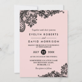 Invitación Elegante rosa claro con Boda formal de encaje negr