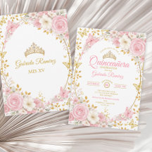 Elegante Rosa Claro Quinceañera Mariposa Dorada