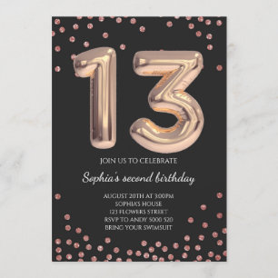 Invitación Elegante Rosa Confetti 13 cumpleaños Chica
