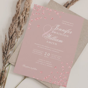 Invitación Elegante Rosa Confetti de oro QR Boda Dusty Rosa