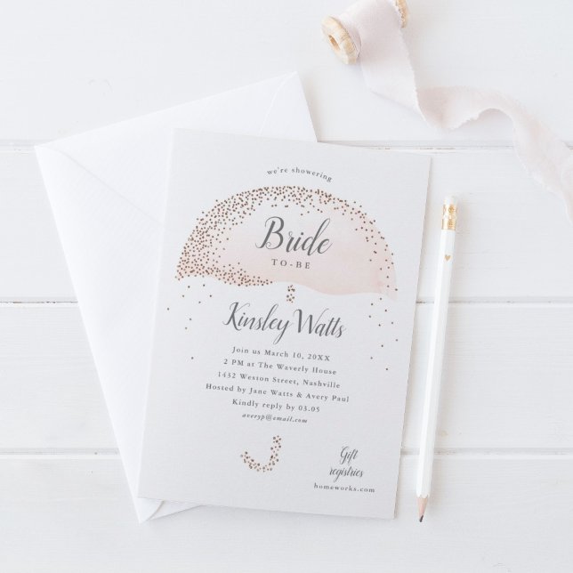 Invitación Elegante Rosa Confetti dorado ducha de novia rosa (Subido por el creador)