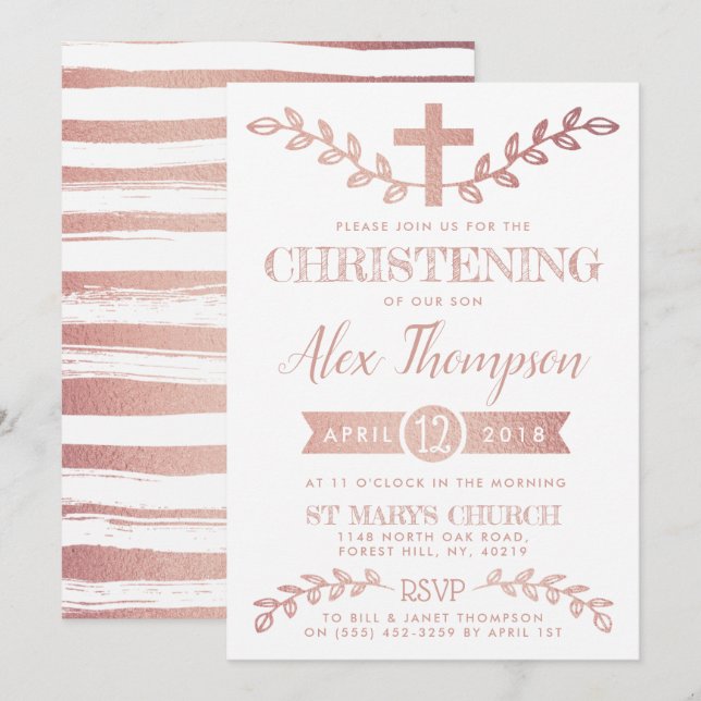 Invitación Elegante Rosa Cruz de Relieve metalizado dorado y  (Anverso / Reverso)