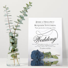 Invitación Elegante Rosa de acero turbio azul Fancy Script Bo