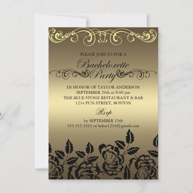 Invitación Elegante Rosa de Bachelorette Fiesta de Oro (Anverso)