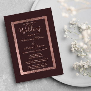 Invitación Elegante rosa de Boda de lujo burdeos de oro