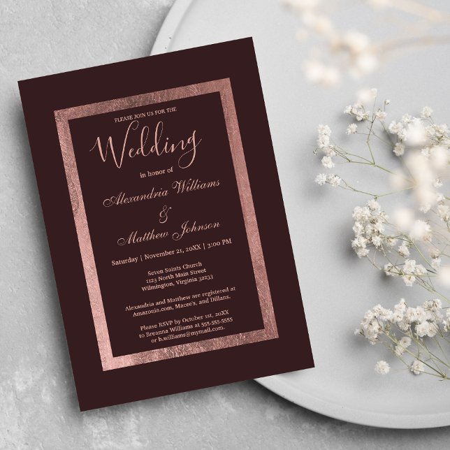 Invitación Elegante rosa de Boda de lujo burdeos de oro (Stylish rose gold burgundy luxury Wedding )