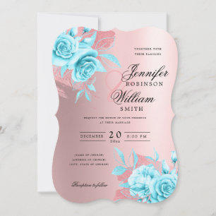 Invitación Elegante Rosa de Boda Dorada Floral y Relieve meta