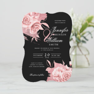 Invitación Elegante Rosa de Boda Dorada Floral y Relieve meta