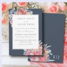 Elegante Rosa de Boda en Acuarela Azul y Rosa