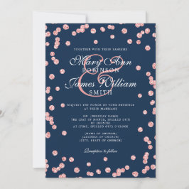 Invitación Elegante Rosa de Boda Purpurina de oro Armada Conf