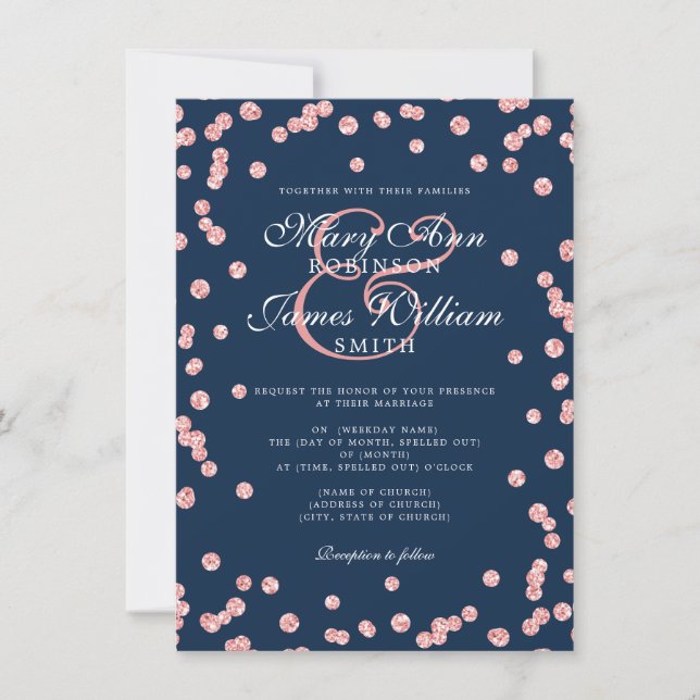 Invitación Elegante Rosa de Boda Purpurina de oro Armada Conf (Anverso)
