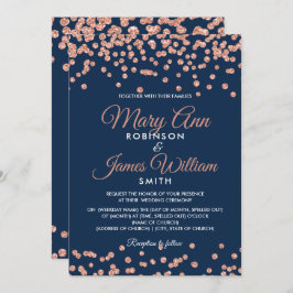 Invitación Elegante Rosa de Boda Purpurina de oro Confetti