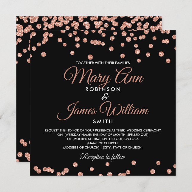 Invitación Elegante Rosa de Boda Purpurina de oro Confetti Ne (Anverso / Reverso)