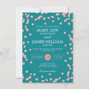 Invitación Elegante Rosa de Boda Purpurina de oro Confetti Ve