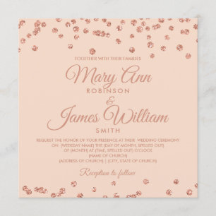 Invitación Elegante Rosa de Bodas Purpurina de oro Confetti R