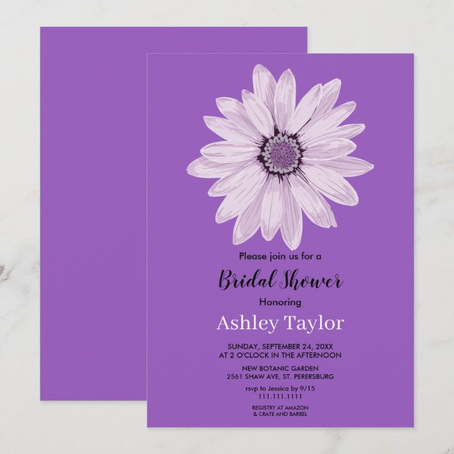 Invitación Elegante rosa de boho morado otoño floral Bridal S (Anverso / Reverso)
