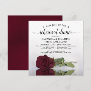 Invitación Elegante Rosa de Borgoña Boda ensayo y cena
