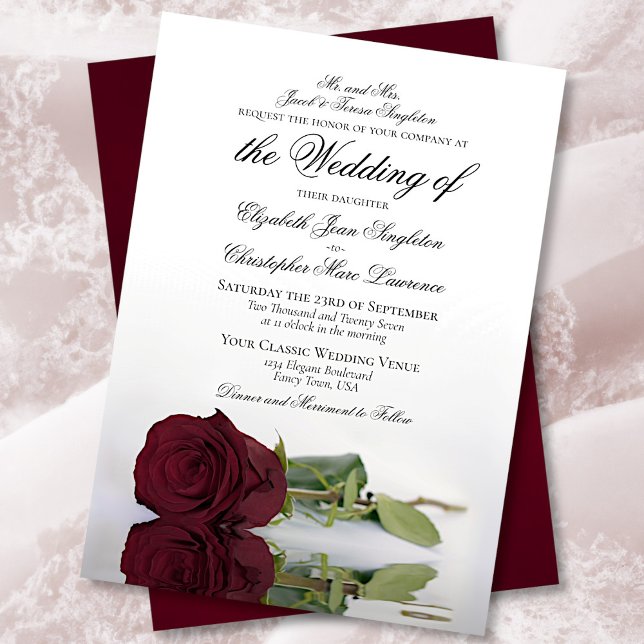 Invitación Elegante Rosa de Borgoña  Boda formal (Subido por el creador)