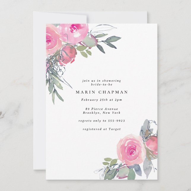 Invitación Elegante Rosa de cabaña rosa ducha de novia (Anverso)