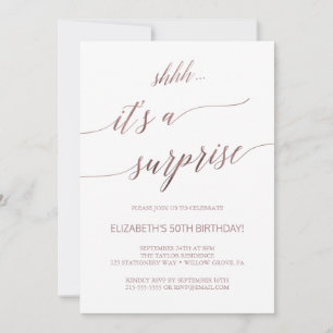 Invitación Elegante Rosa de caligrafía de oro Fiesta sorpresa