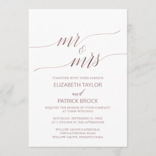 Invitación Elegante Rosa de caligrafía de oro Sr. y Sra. Boda