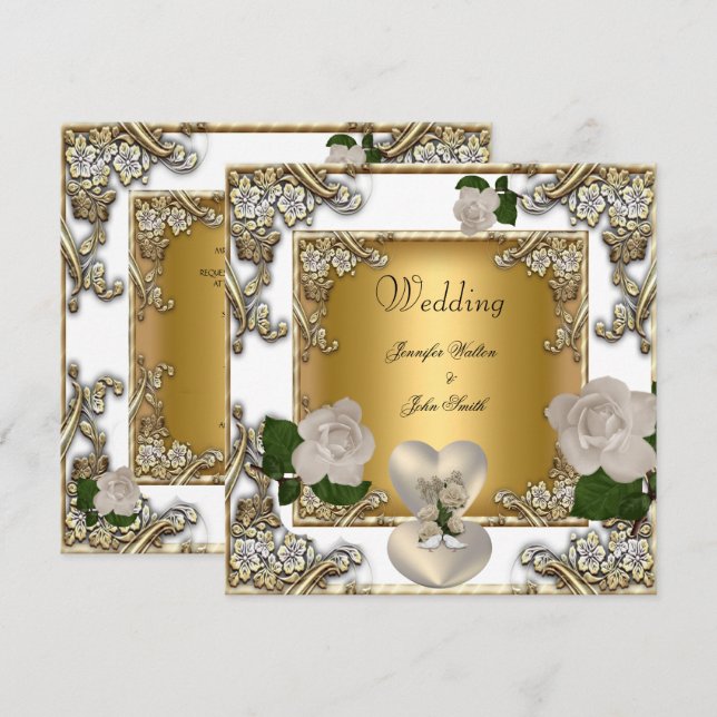 Invitación Elegante Rosa de crema de oro blanco de la boda (Anverso / Reverso)