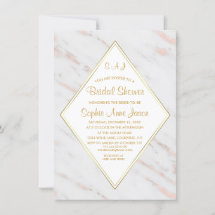 Invitación Elegante Rosa de diamantes Dorado Marble Bridal Du